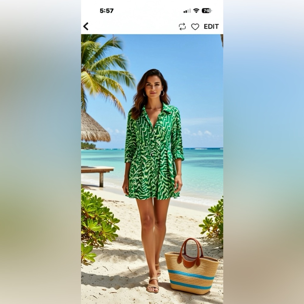 Zara Vibrant Green and White Dress